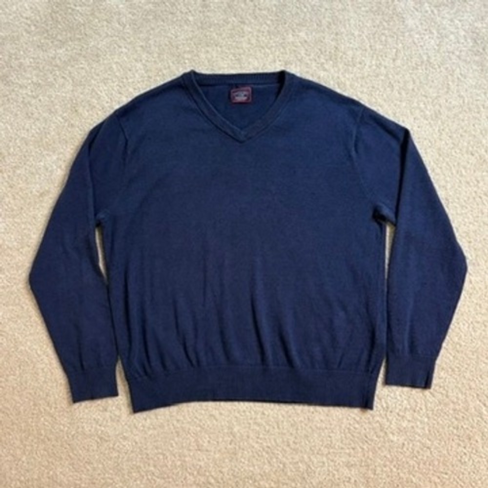 UNTUCKit V-Neck Sweater Cotton linen Blend Long Sleeve Casual Blue Large‎